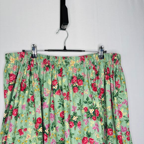Hand Sewn Floral A-Line Skirt 2X Cotton Lace Ruffle Hem Elastic Waist Cottage - Picture 5 of 8